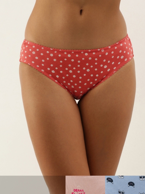 

DressBerry Women Pack of 3 Printed Bikini Briefs DB-COO-HIP-PRINT-003, Red