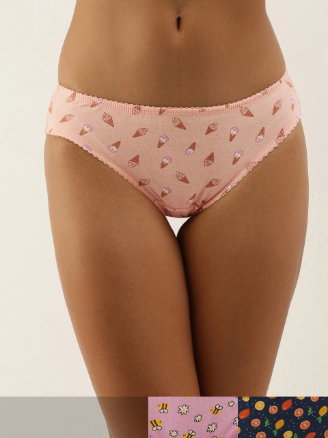 

DressBerry Women Pack of 3 Printed Briefs DB-COO-BIK-PRINT-021, Peach