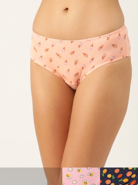

DressBerry Women Pack of 3 Printed Cotton Hipster Briefs, Navy blue