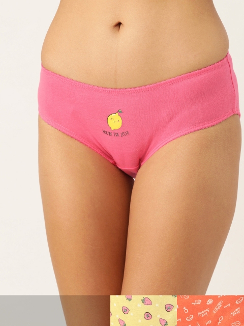 

DressBerry Women Pack of 3 Pure Cotton Basic Briefs DB-COO-HIP-PRINT-017, Pink