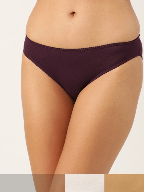 

DressBerry Women Pack of 3 Solid Bikini Briefs DB-BRF-3PP, Burgundy