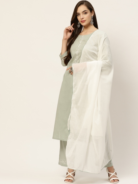 

Moda Rapido Women Green & Off White Thread Work Pure Cotton Kurta Set
