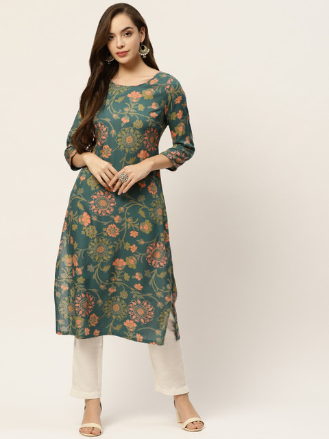 

Moda Rapido Women Green & Orange Ethnic Motifs Printed Kurta