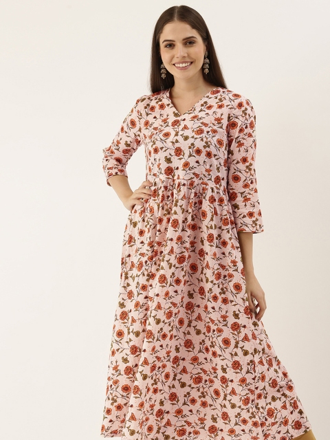 

Moda Rapido Women Pink & Orange Floral Printed Anarkali Kurta