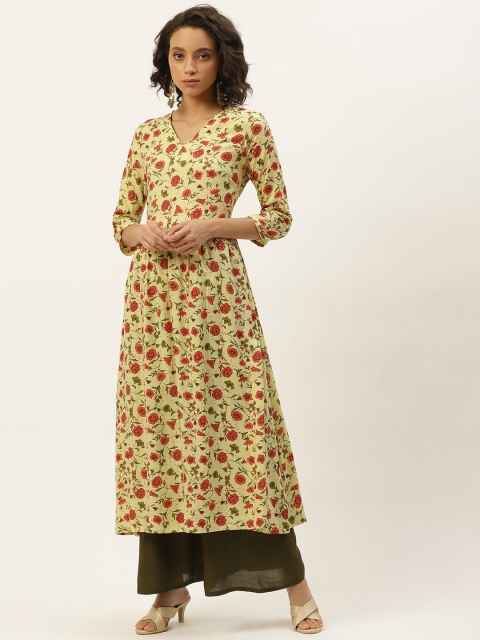 

Moda Rapido Women Beige & Red Ethnic Motifs Printed A-Line Kurta