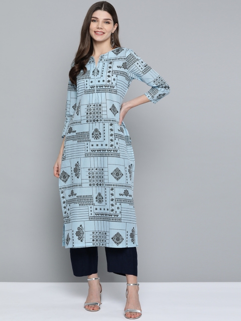 

Here&now Women Blue & Black Ethnic Motifs Printed Kurta