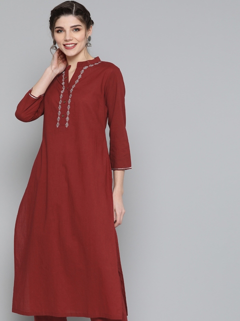 

HERE&NOW Women Maroon Solid Kurta with Palazzos