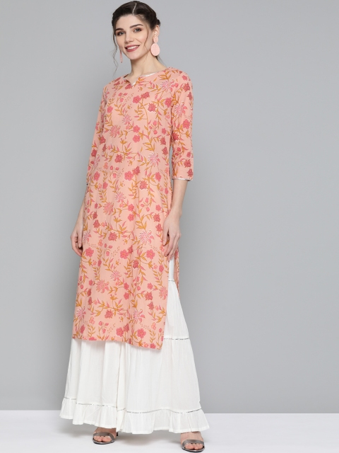 

HERE&NOW Women Peach-Coloured & White Printed Kurta with Sharara