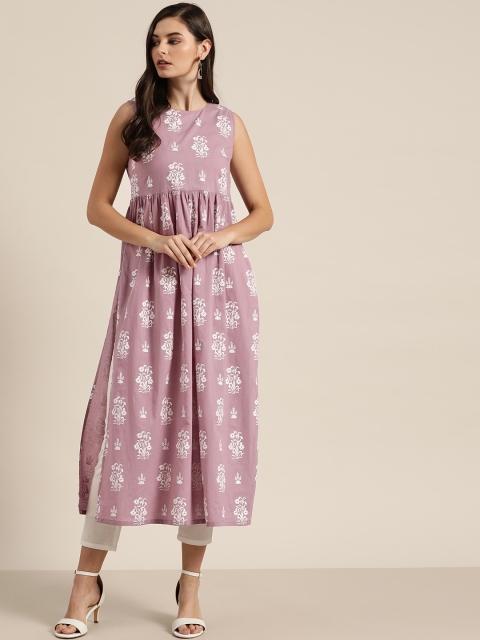 

Moda Rapido Women Mauve & White Printed Kurta with Trousers