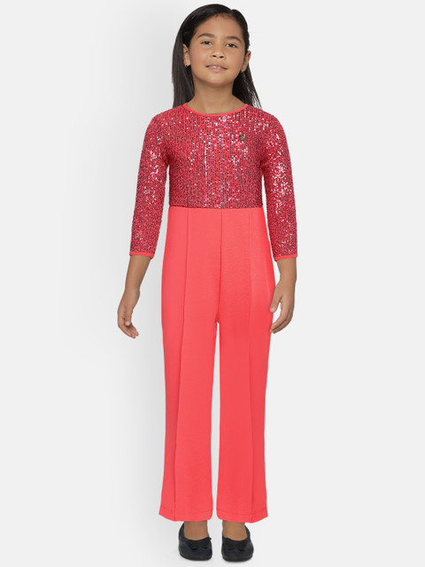 

Allen Solly Junior Girls Coral Red Sequined Embellished Jumpsuit