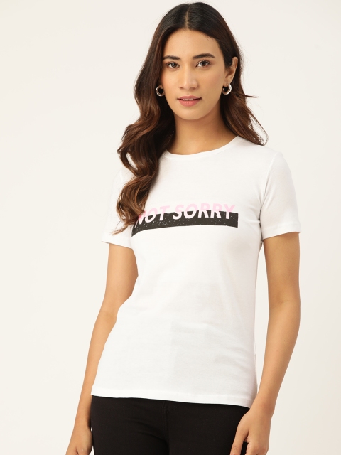 

Madame Women White Pure Cotton Printed Round Neck T-shirt