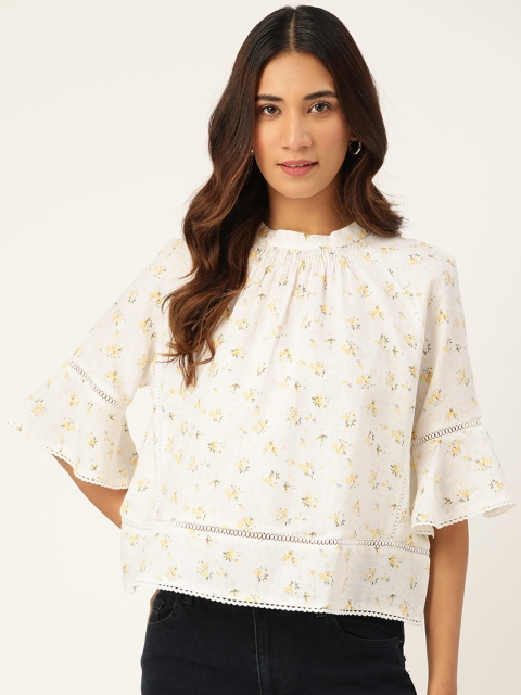 

Madame Women Off-White & Yellow Floral Print Top