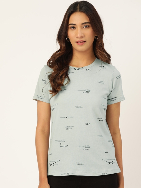 

Madame Women Green Pure Cotton Printed Round Neck T-shirt