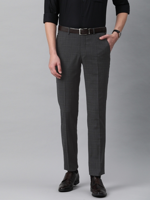 

Louis Philippe Men Black Checked Slim Fit Low-Rise Formal Trousers
