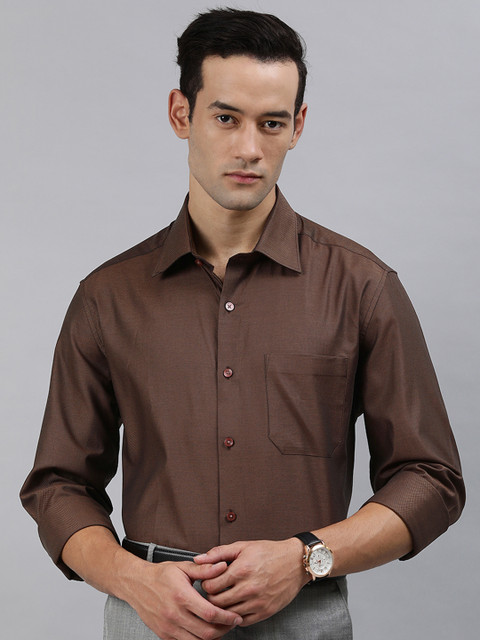 

Louis Philippe Men Brown Classic Regular Fit Self Design Cotton Formal Shirt