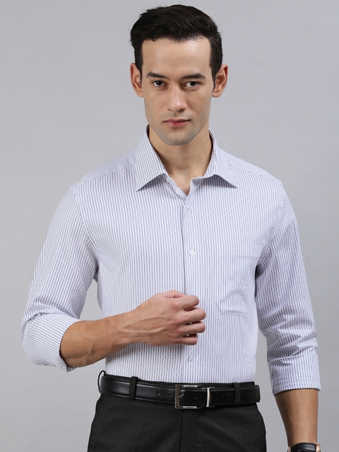 

Louis Philippe Men White & Blue Classic Fit Striped Formal Shirt