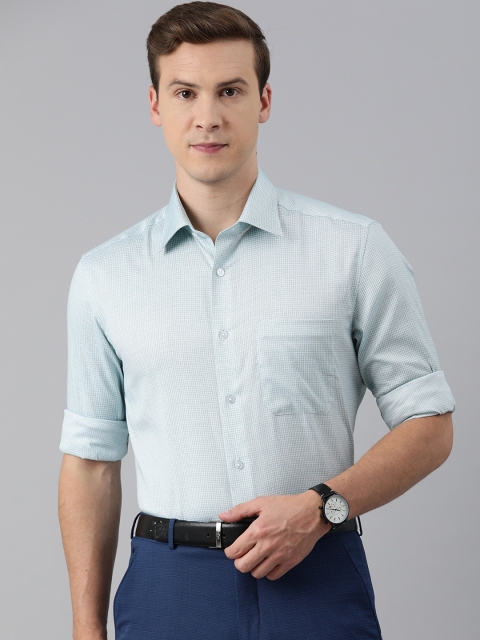 

Louis Philippe Men Green Micro Checked Pure Cotton Casual Shirt