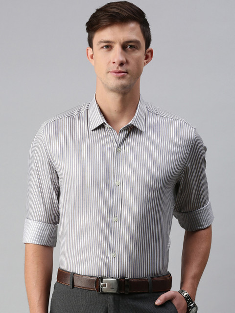 

Louis Philippe Men Grey Slim Fit Striped Pure Cotton Casual Shirt