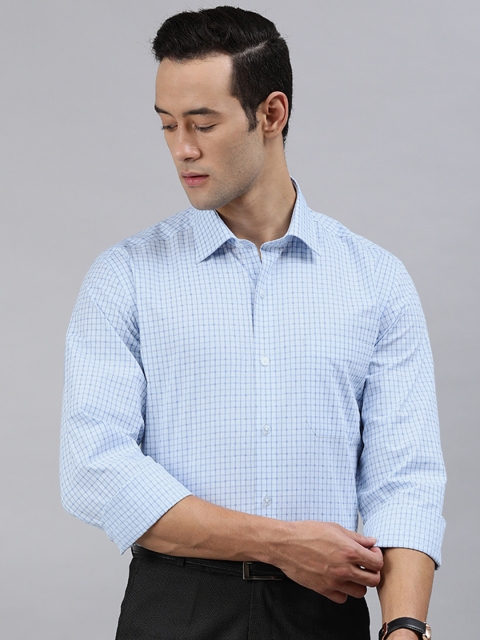 

Louis Philippe Men White & Blue Slim Fit Checked Formal Shirt