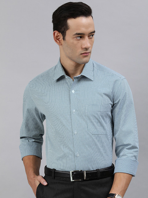

Louis Philippe Men Green & White Slim Fit Self Design Formal Shirt