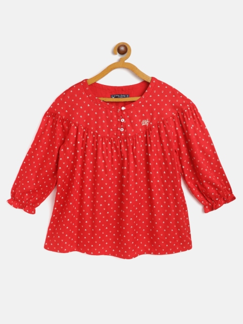 

Allen Solly Junior Red & Blue Floral Print A-Line Top with Gathers