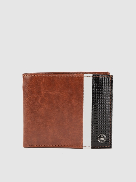 

United Colors of Benetton Men Tan Brown & Black Colourblocked Two Fold Wallet