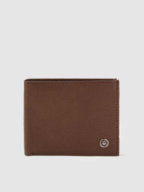 

United Colors of Benetton Men Coffee Brown Perforated Two Fold Wallet