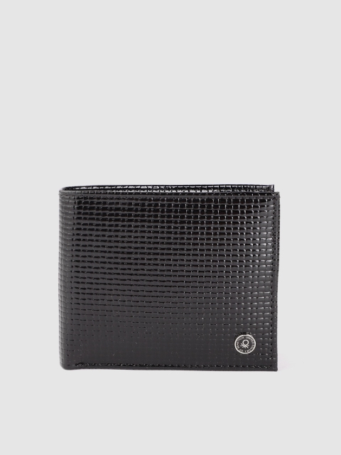 

United Colors of Benetton Men Black Snakeskin Textured Two Fold Wallet