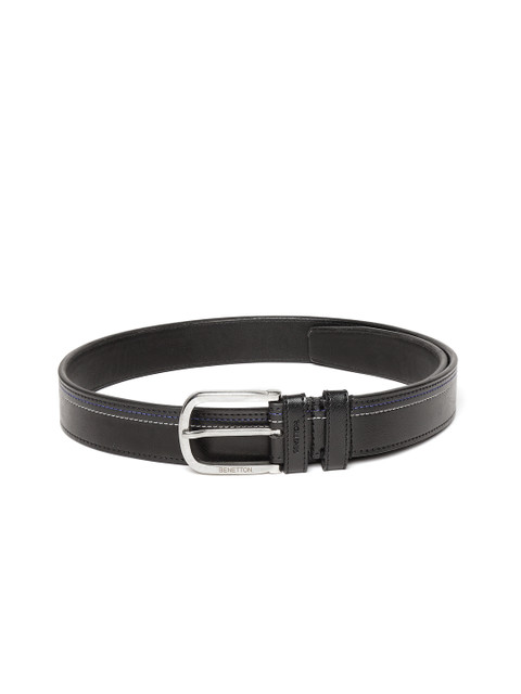 

United Colors of Benetton Men Black Solid Belt with Thread-Work