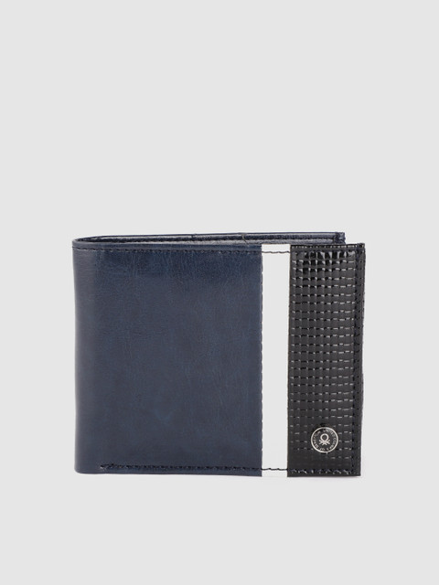 

United Colors of Benetton Men Navy Blue & White Striped & Textured Detail Two Fold Wallet