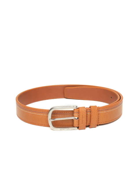 

United Colors of Benetton Men Tan Brown Solid Belt with Thread-Work