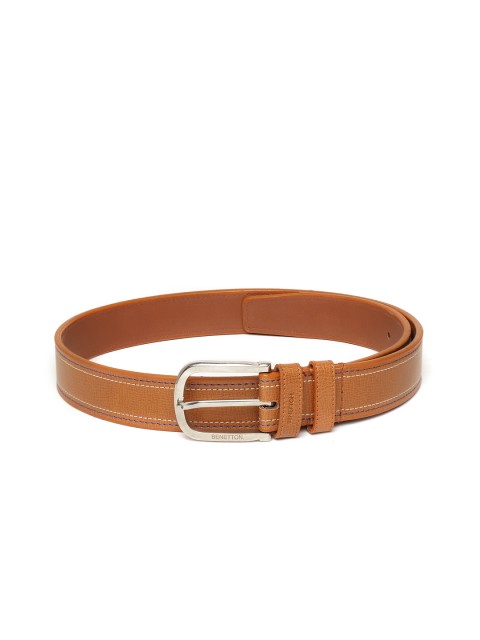 

United Colors of Benetton Men Tan Brown Solid Belt with Thread-Work