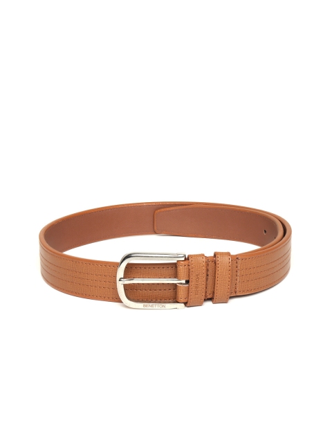 

United Colors of Benetton Men Tan Brown Solid Belt with Thread-Work