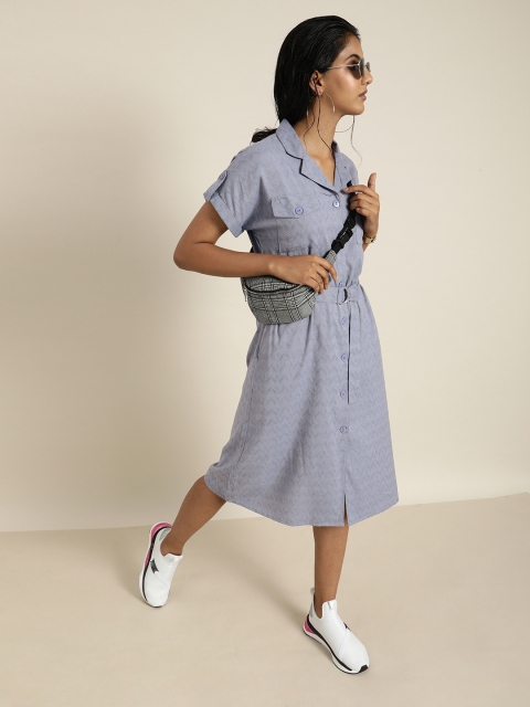 

Marie Claire Women Blue Self Design A-Line Dress