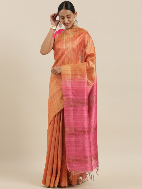 

The Chennai Silks Classicate Orange Viscose Rayon Woven Design Chanderi Saree