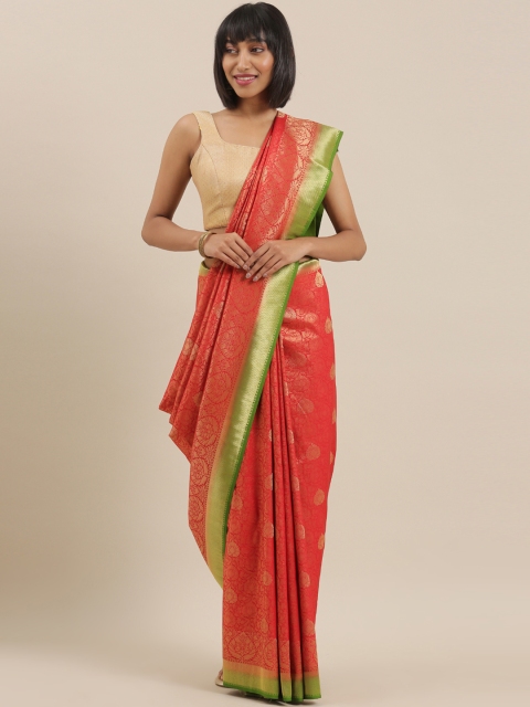 

The Chennai Silks Classicate Red & Gold-Toned Polycotton Woven Design Saree