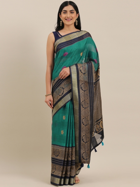

The Chennai Silks Classicate Teal Green & Beige Poly Silk Printed Bhagalpuri Saree