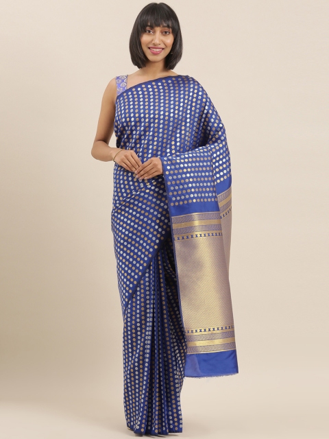 

The Chennai Silks Classicate Navy Blue & Gold-Toned Polycotton Woven Design Saree