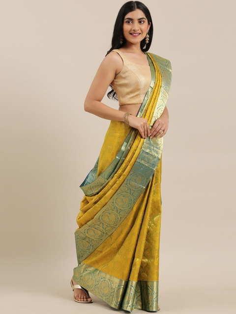 

The Chennai Silks Classicate Green & Golden Pure Silk Woven Design Kanjeevaram Saree