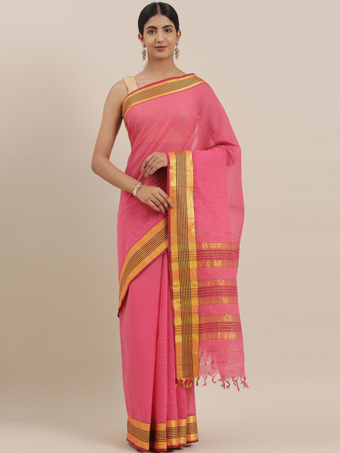 

The Chennai Silks Classicate Pink Solid Pure Cotton Saree