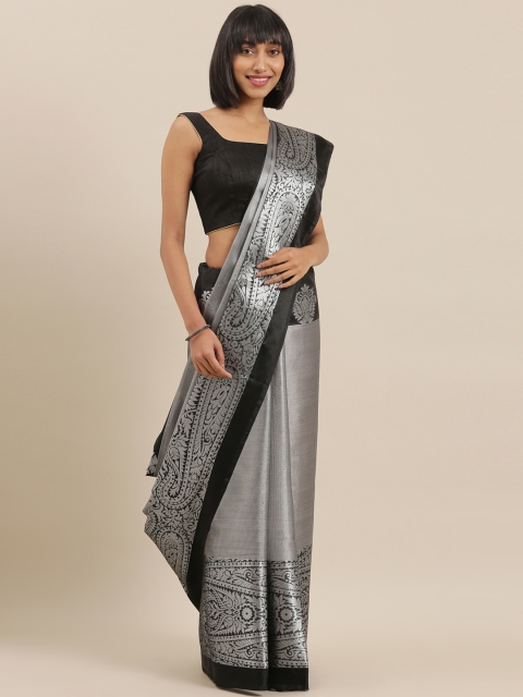 

The Chennai Silks Silver-Coloured Solid Polycotton Saree