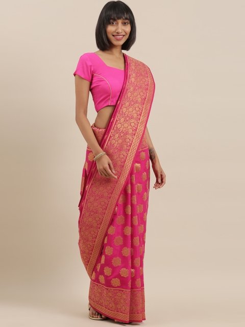 

The Chennai Silks Classicate Pink & Gold-Toned Polycotton Woven Design Saree