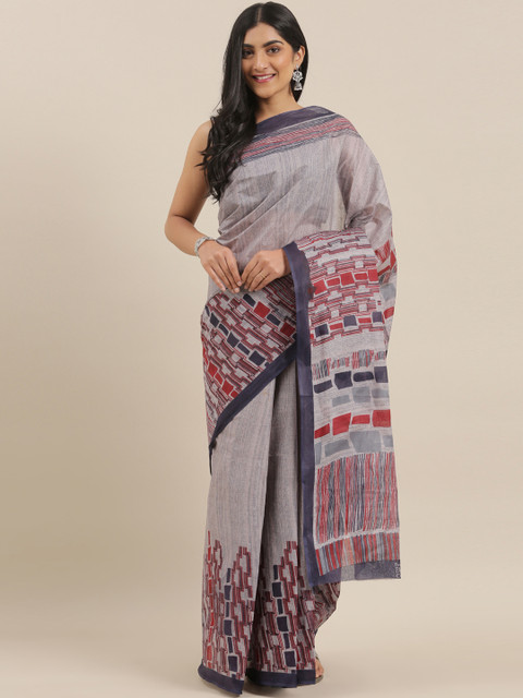

The Chennai Silks Grey Printed Pure Cotton Saree