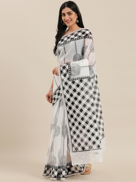 

The Chennai Silks White & Black Pure Cotton Printed Saree