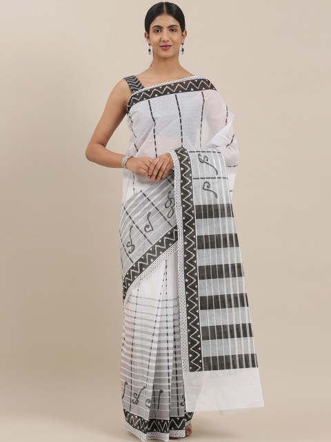 

The Chennai Silks Classicate White & Black Pure Cotton Checked Saree