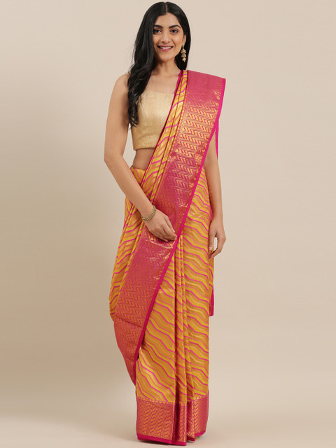 

The Chennai Silks Classicate Gold-Toned & Mustard Yellow Pure Silk Woven Design Saree