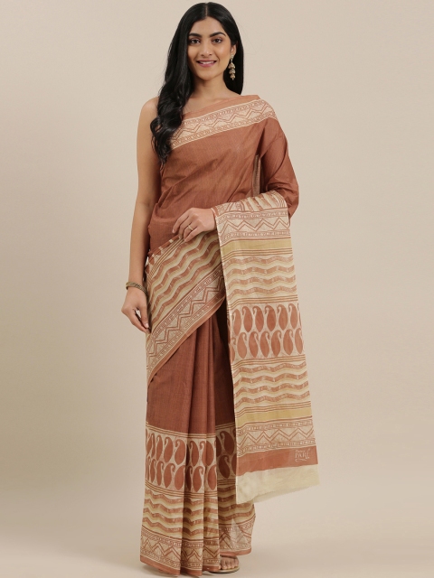 

The Chennai Silks Classicate Brown Solid Pure Cotton Saree