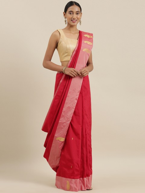 

The Chennai Silks Classicate Coral Red & Golden Pure Silk Woven Design Ilkal Saree
