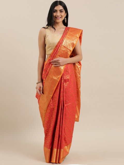 

The Chennai Silks Classicate Red & Gold-Toned Pure Silk Woven Design Saree