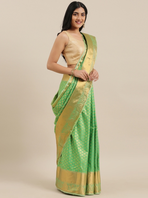 

The Chennai Silks Classicate Green & Gold-Toned Pure Silk Woven Design Saree